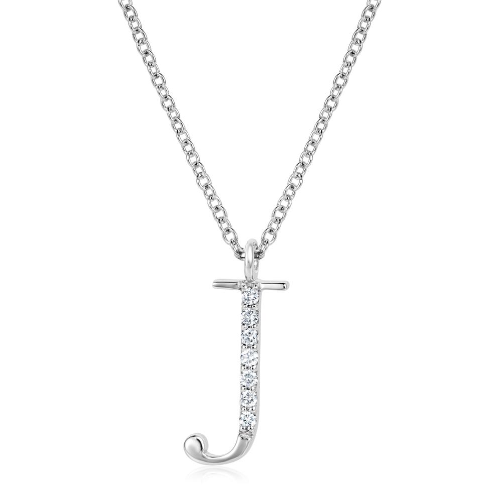 18ct White Gold Diamond Initial Necklace J Thumbnail Image 0