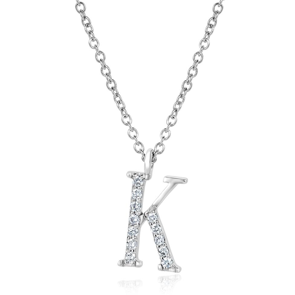 18ct White Gold Diamond Initial Necklace K Thumbnail Image 0