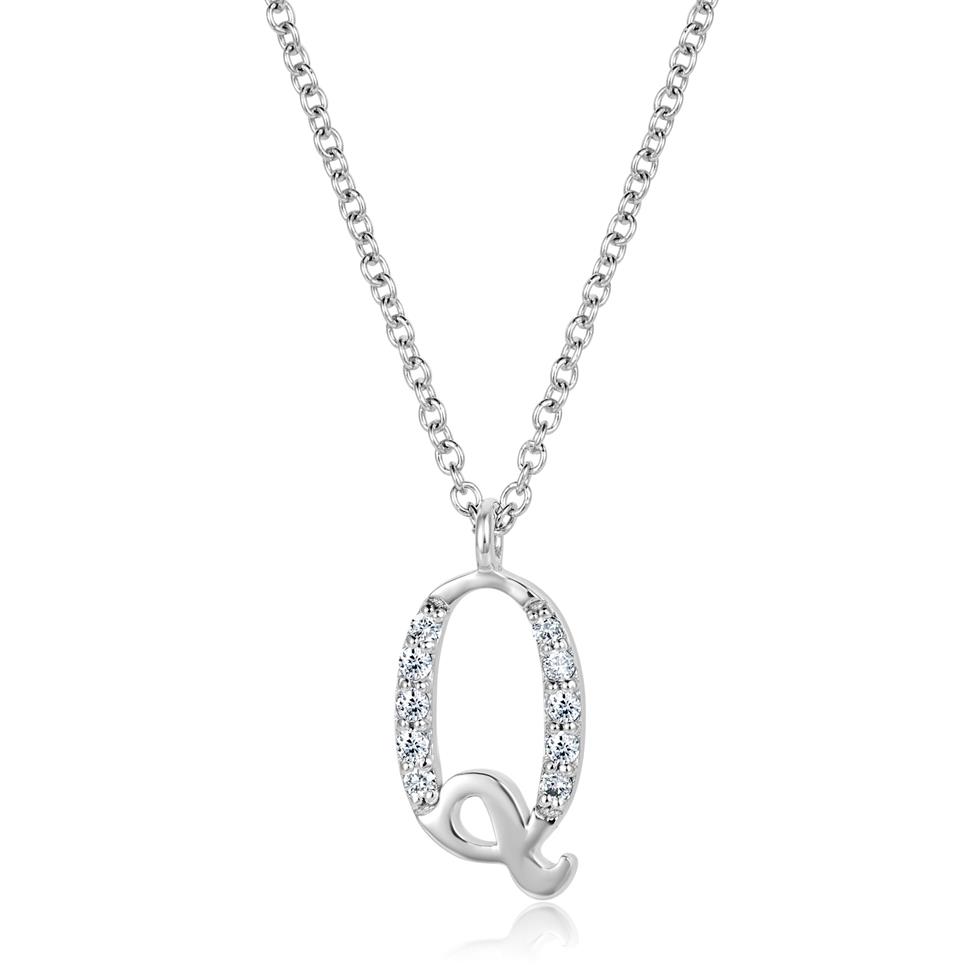 18ct White Gold Diamond Initial Necklace Q Thumbnail Image 0