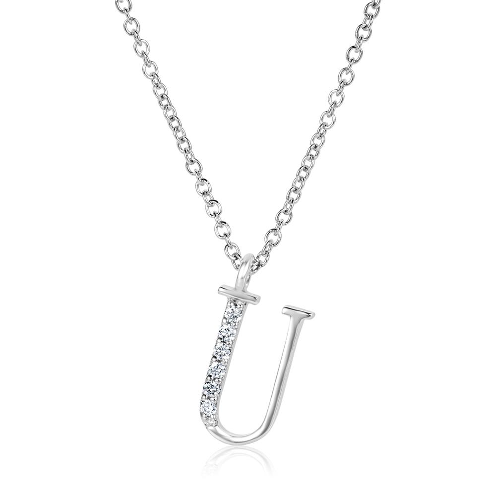 18ct White Gold Diamond Initial Necklace U Thumbnail Image 0