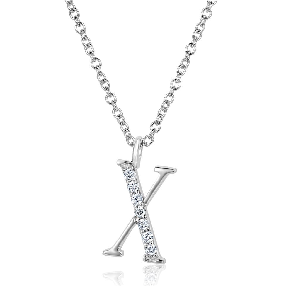 18ct White Gold Diamond Initial Necklace X Thumbnail Image 0