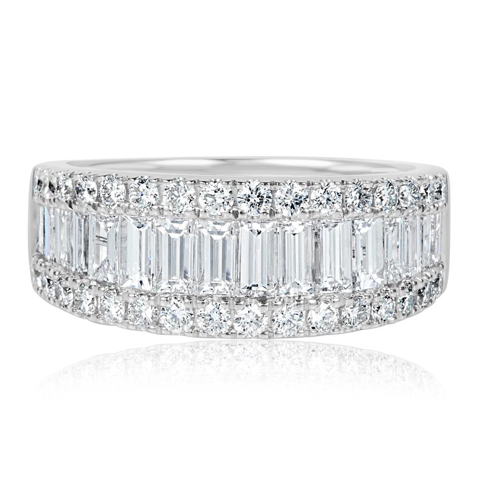 18ct White Gold Three Row Baguette Cut and Round Diamond Dress Ring 2.18ct Thumbnail Image 2