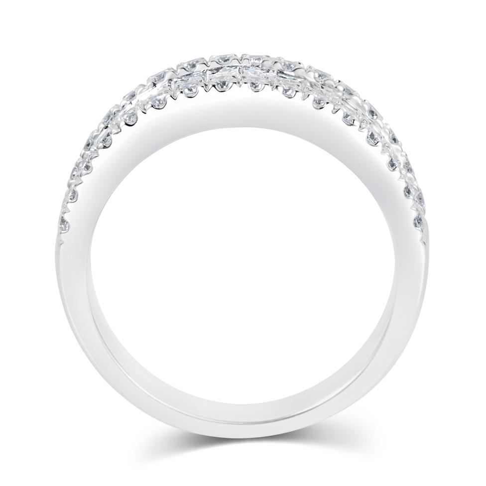 18ct White Gold Three Row Baguette Cut and Round Diamond Dress Ring 2.18ct Thumbnail Image 3