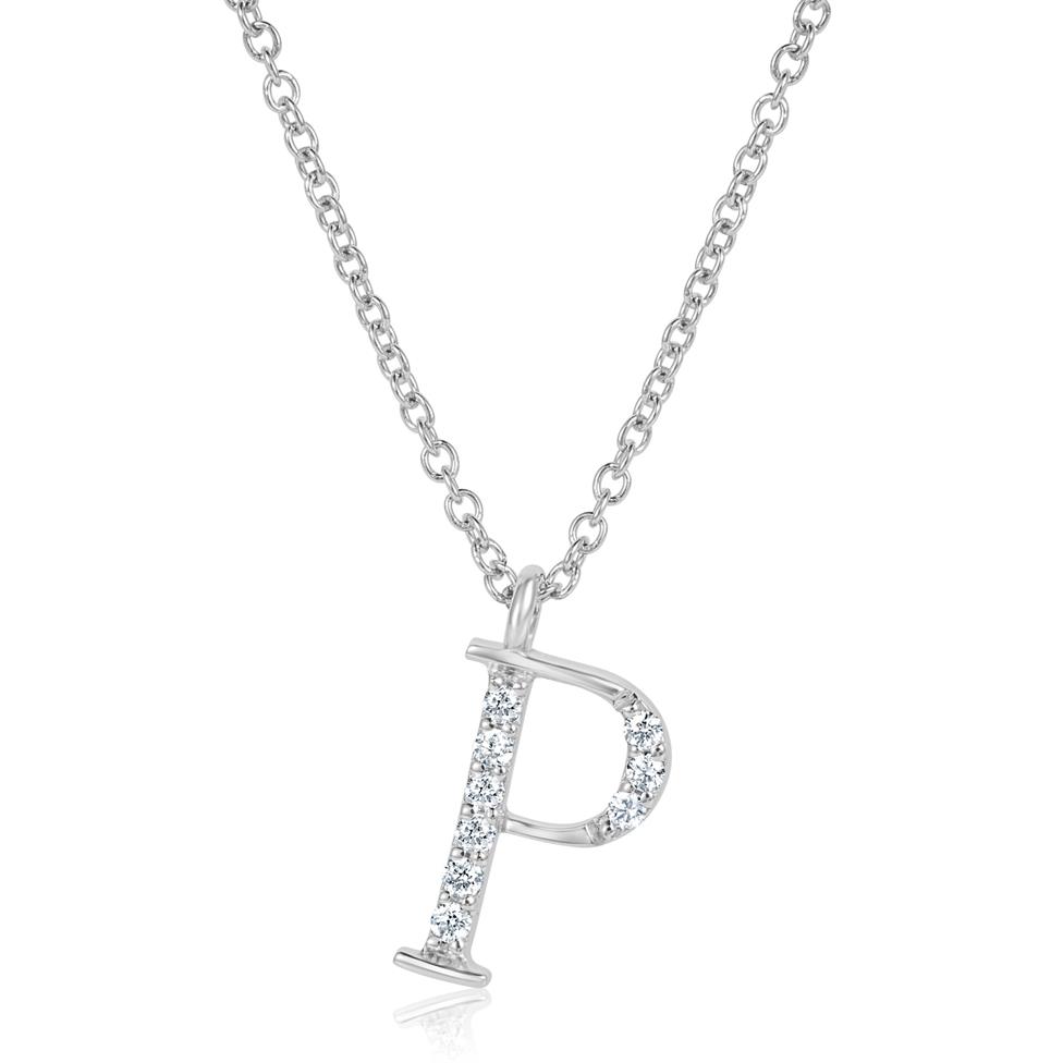 18ct White Gold Diamond Initial Necklace P Thumbnail Image 0