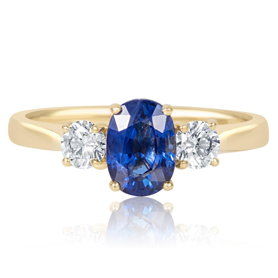 18ct Yellow Gold Oval Sapphire and Diamond Three Stone Engagement Ring Thumbnail Image 2