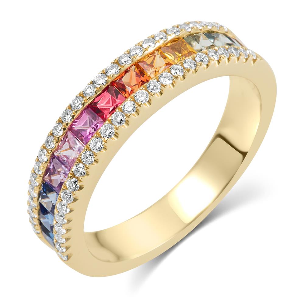 Samba 18ct Yellow Gold Rainbow Sapphire and Diamond Dress Ring Thumbnail Image 0