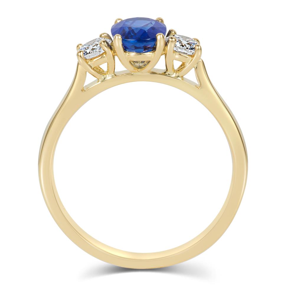 18ct Yellow Gold Oval Sapphire and Diamond Three Stone Engagement Ring Thumbnail Image 3