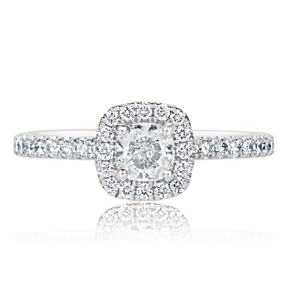 Platinum Cushion Cut Diamond Halo Engagement Ring 0.85ct Thumbnail Image 1