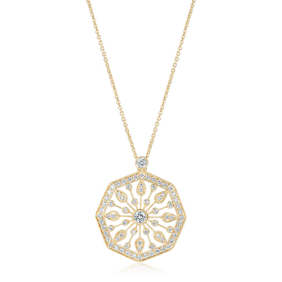 18ct Yellow Gold Disc Design Diamond Necklace 0.80ct Thumbnail Image 0