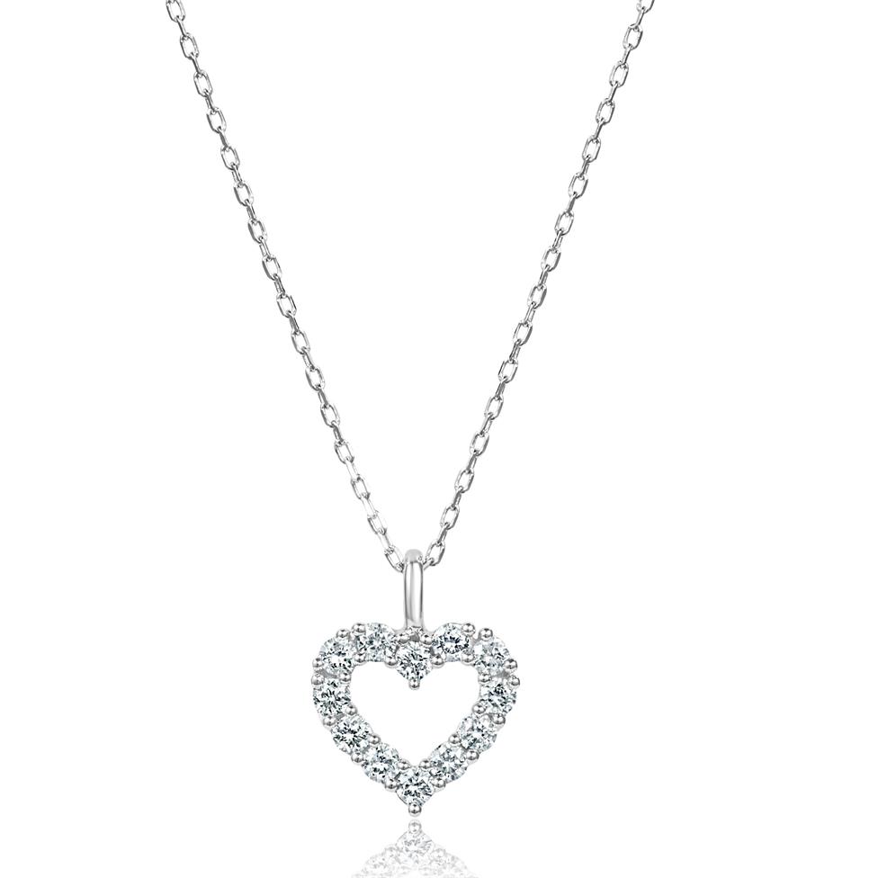 18ct White Gold Open Heart Design Diamond Necklace 0.16ct Thumbnail Image 0
