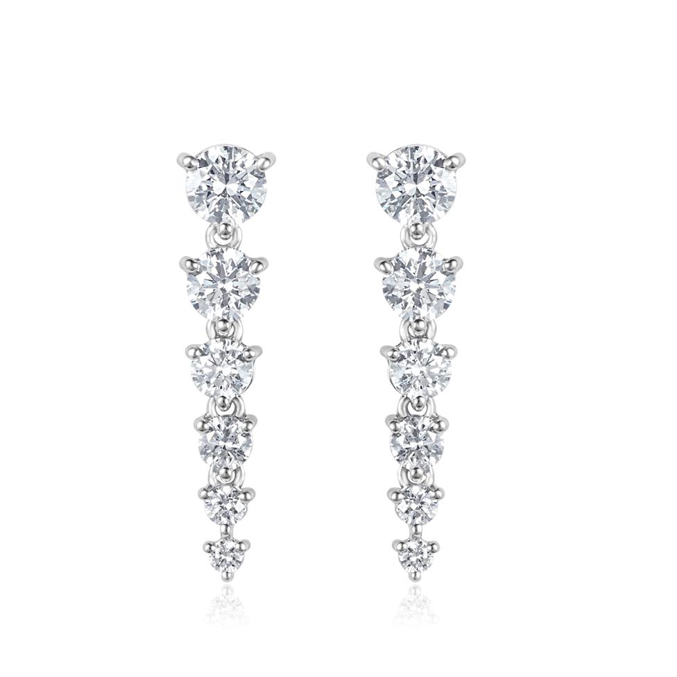 18ct White Gold Diamond Drop Earrings 20mm Thumbnail Image 0