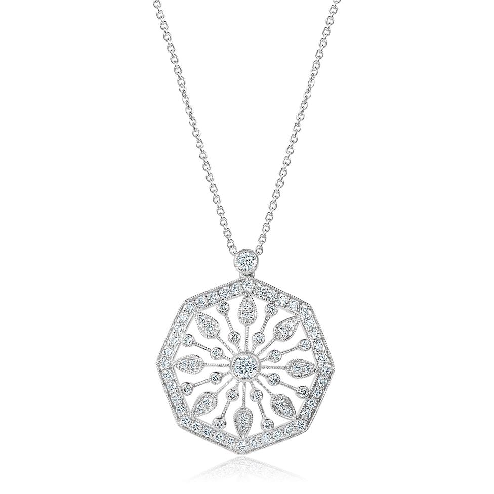 18ct White Gold Disc Design Diamond Necklace 0.80ct Thumbnail Image 0