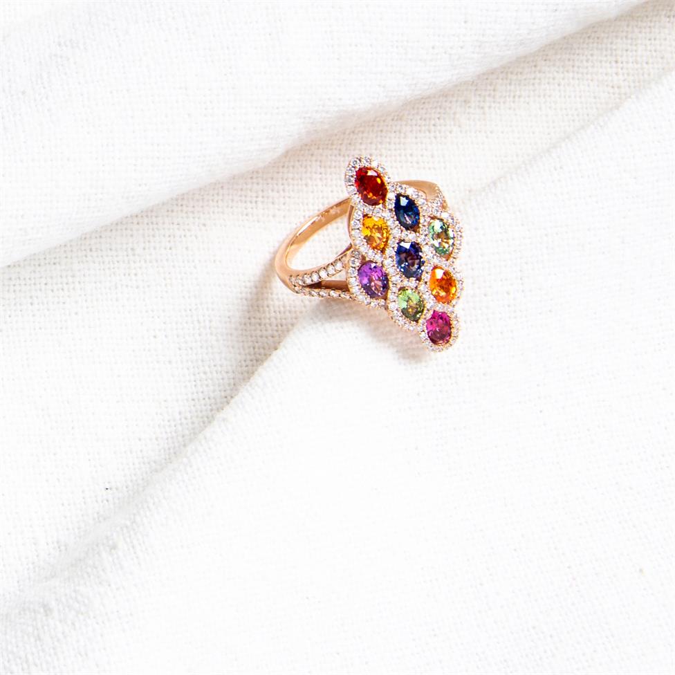 Samba 18ct Rose Gold Marquise Design Rainbow Sapphire and Diamond Dress Ring Thumbnail Image 4