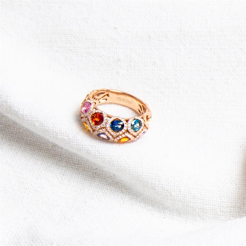 Samba 18ct Rose Gold Dome Design Rainbow Sapphire and Diamond Dress Ring Thumbnail Image 5