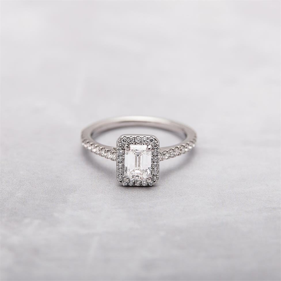 Platinum Emerald Cut Diamond Halo Engagement Ring 0.70ct Thumbnail Image 1