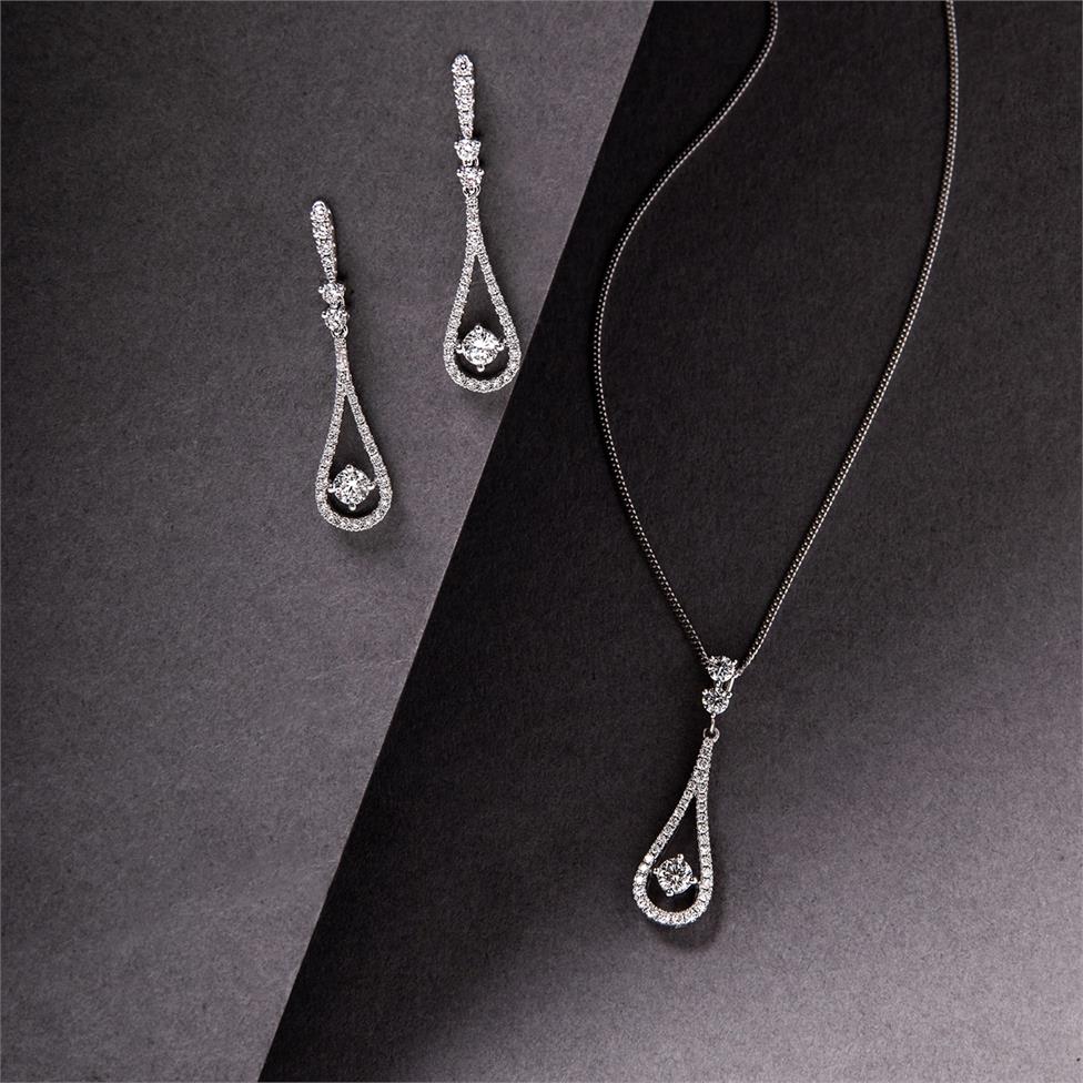 18ct White Gold Diamond Teardrop Earrings Thumbnail Image 2