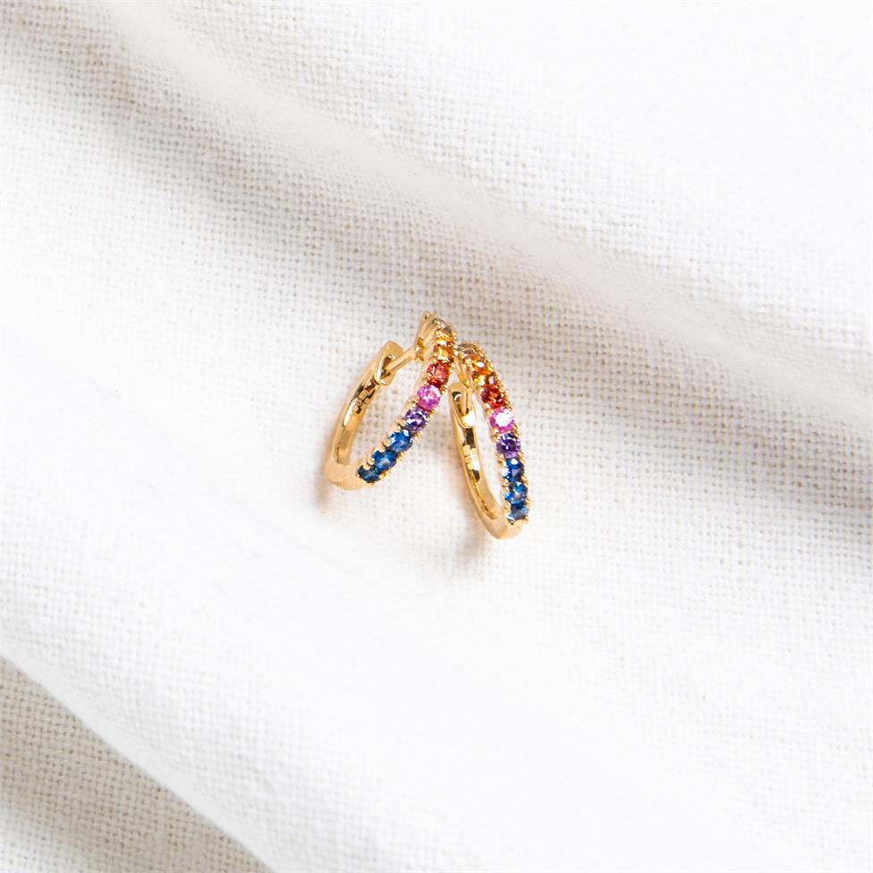 Samba 18ct Yellow Gold Rainbow Sapphire Hoop Earrings Thumbnail Image 2