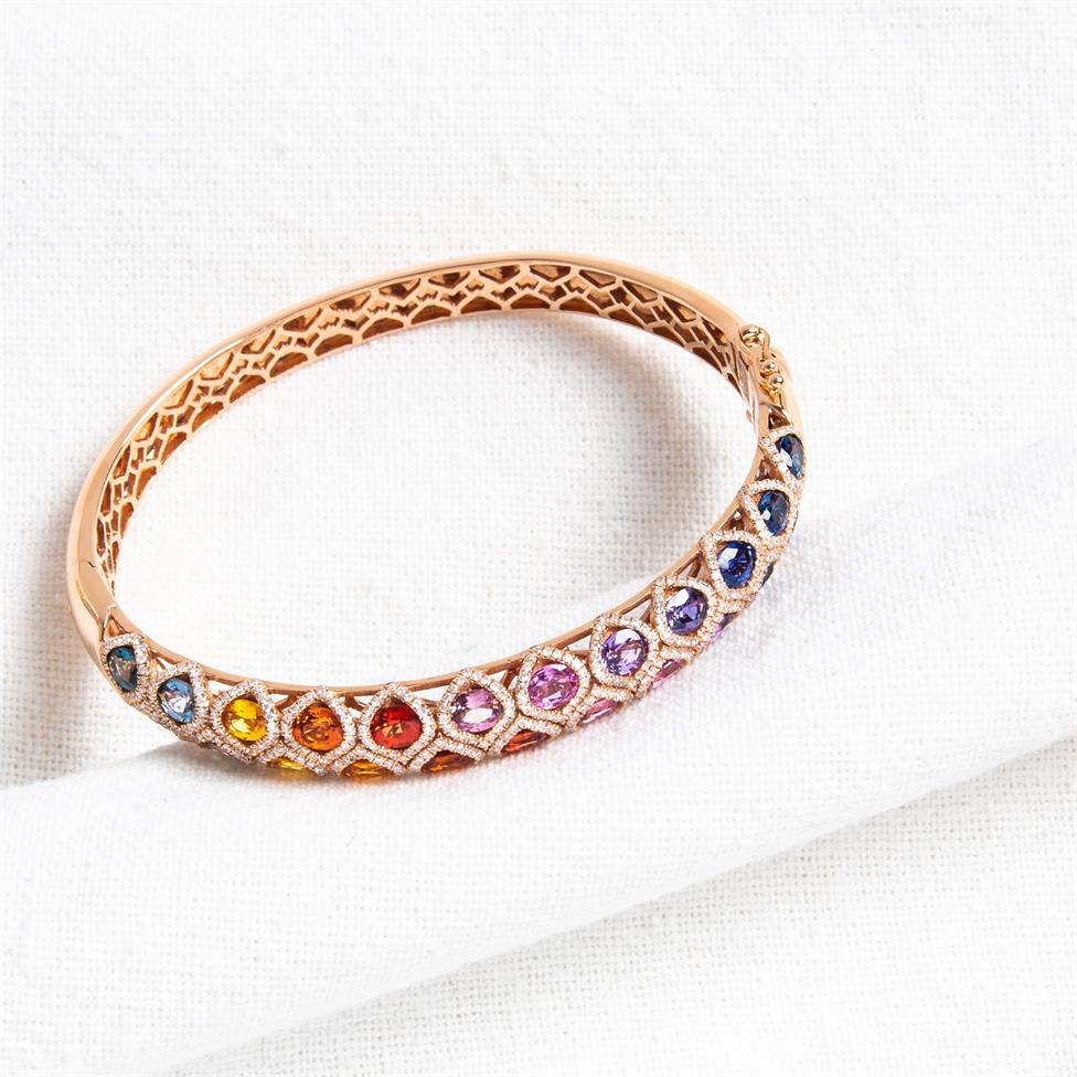 Samba 18ct Rose Gold Rainbow Sapphire and Diamond Bangle Thumbnail Image 2