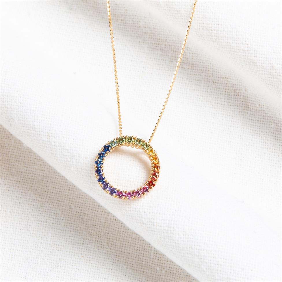 Samba 18ct Yellow Gold Rainbow Sapphire Pendant 17mm Thumbnail Image 2