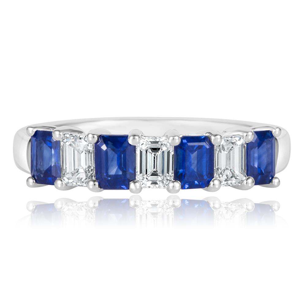 Platinum Emerald Cut Sapphire and Diamond Half Eternity Ring Thumbnail Image 2