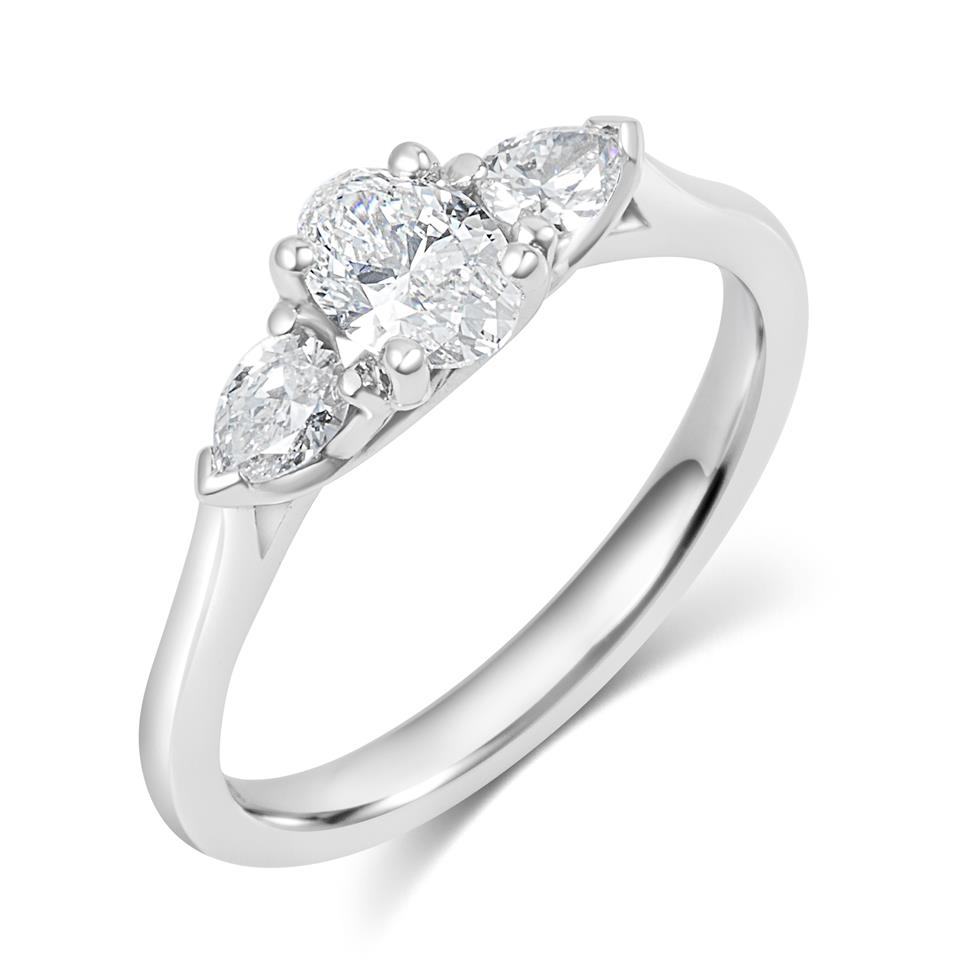 Platinum Oval and Pear Shape Diamond Three Stone Engagement Ring 0.76ct Thumbnail Image 0