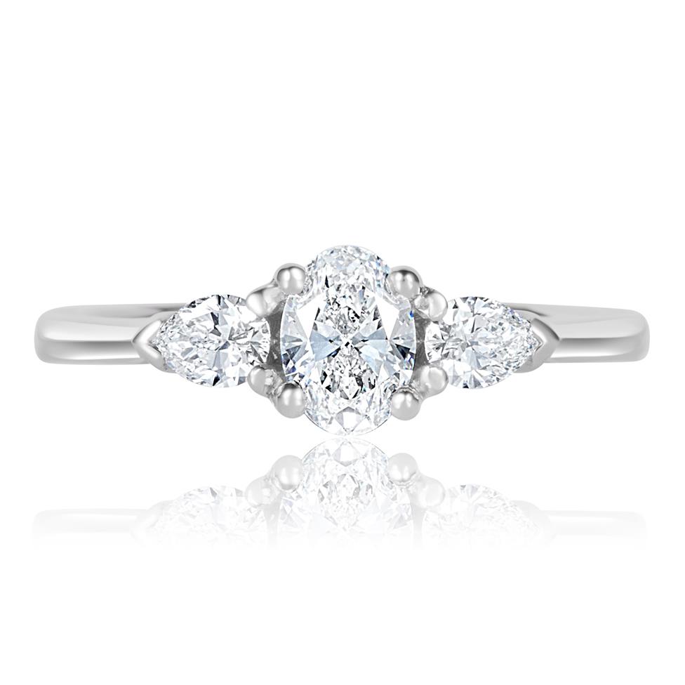 Platinum Oval and Pear Shape Diamond Three Stone Engagement Ring 0.76ct Thumbnail Image 1