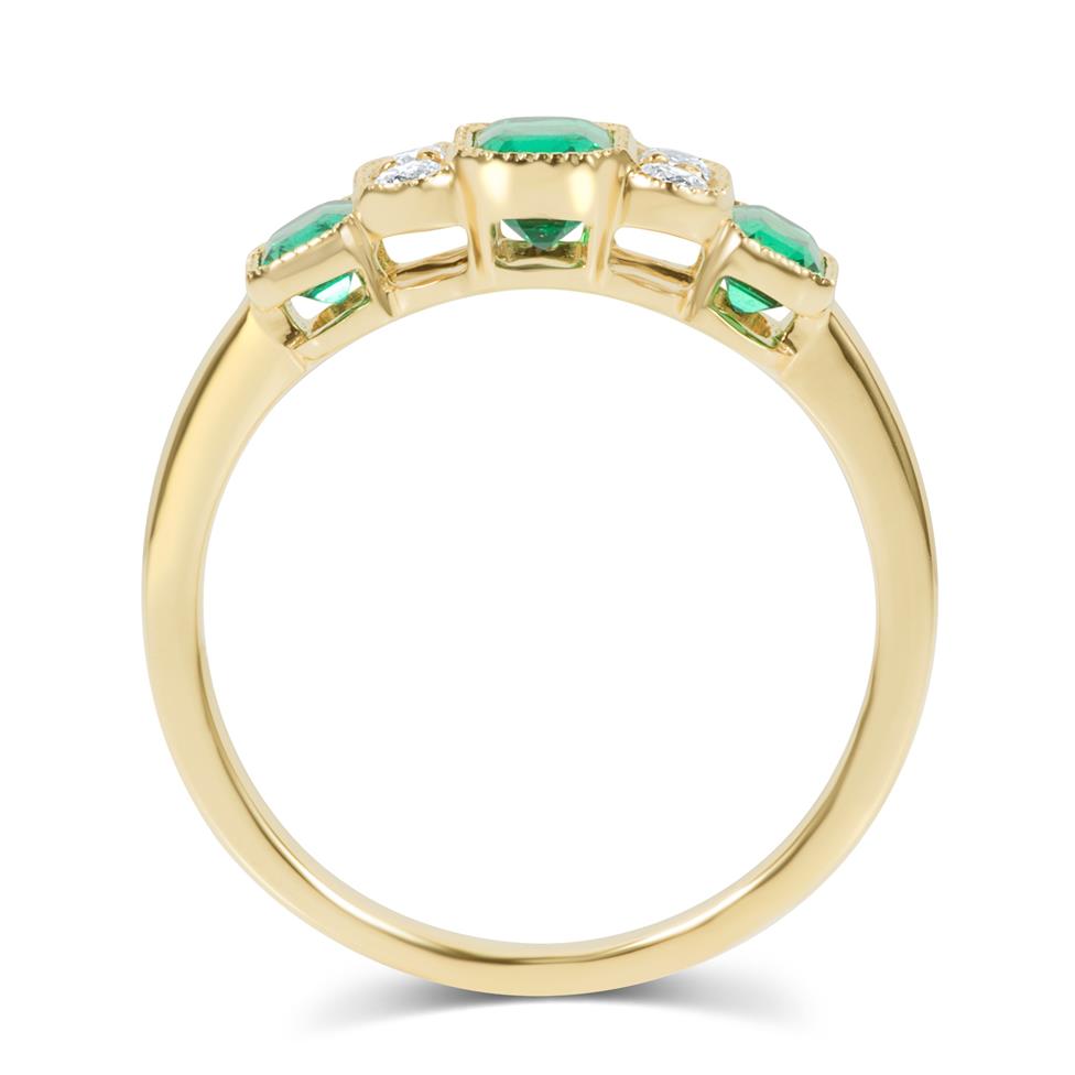 18ct Yellow Gold Milgrain Detail Emerald and Diamond Dress Ring Thumbnail Image 4