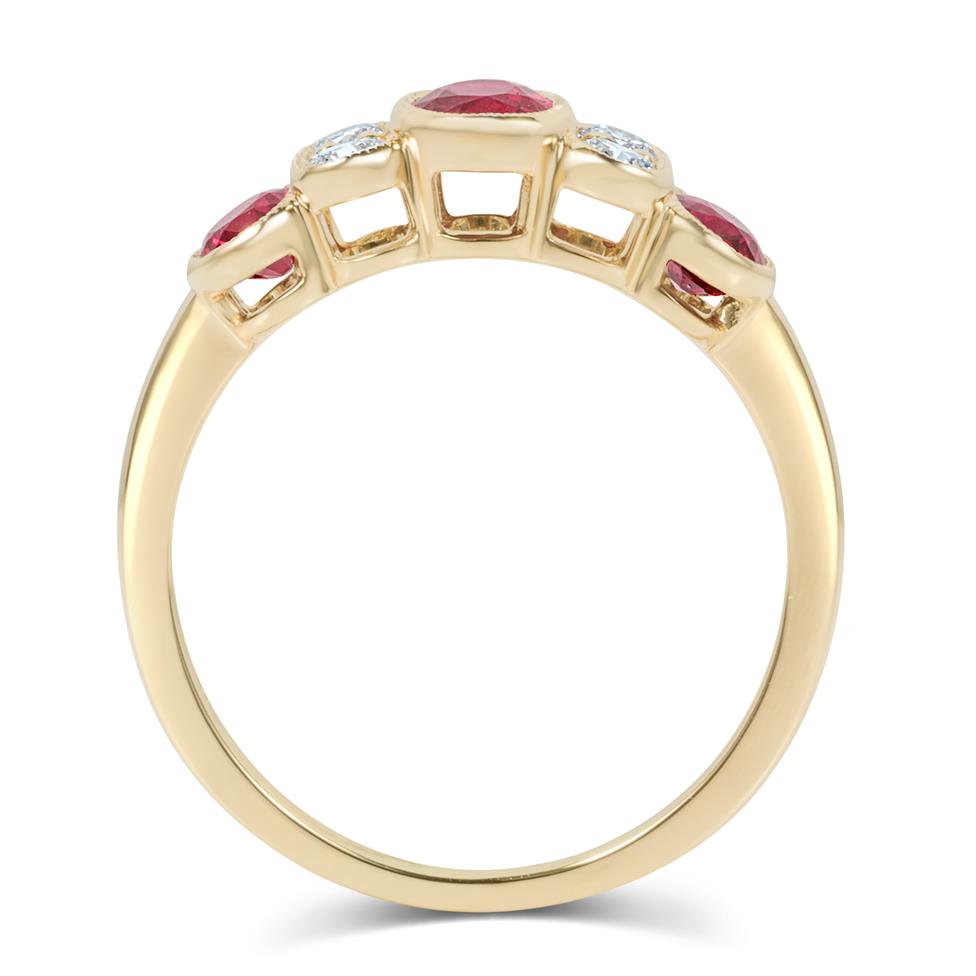 18ct Yellow Gold Milgrain Detail Ruby and Diamond Dress Ring Thumbnail Image 4