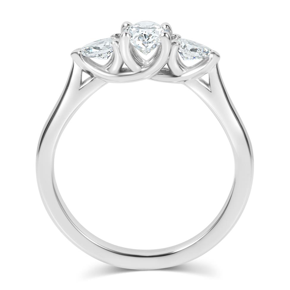 Platinum Oval and Pear Shape Diamond Three Stone Engagement Ring 0.76ct Thumbnail Image 2