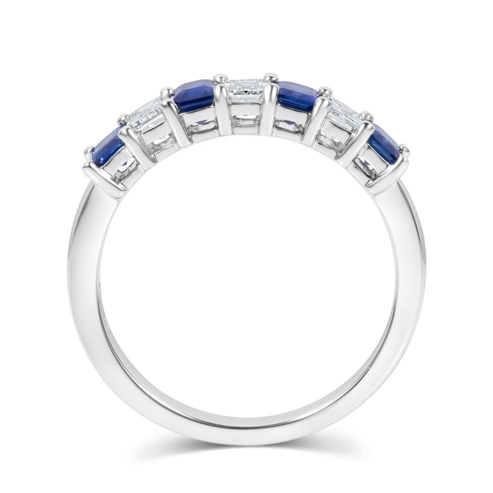 Platinum Emerald Cut Sapphire and Diamond Half Eternity Ring Thumbnail Image 3