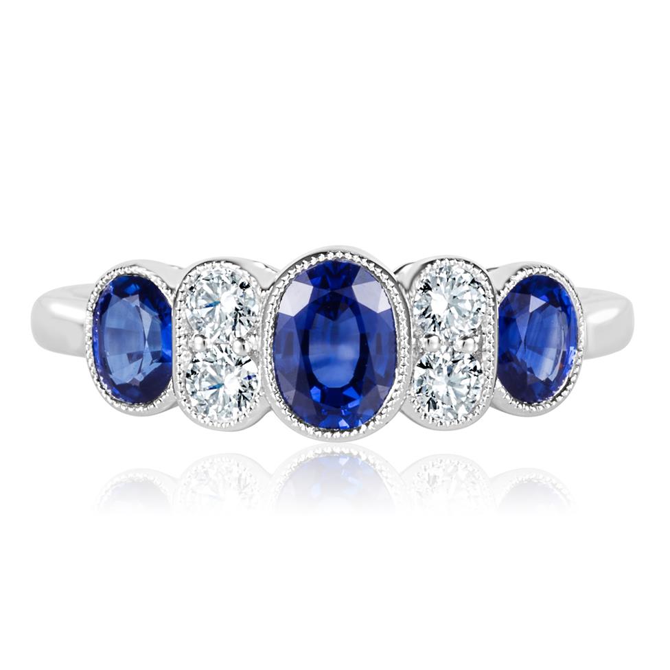 18ct White Gold Milgrain Detail Oval Sapphire and Diamond Ring Thumbnail Image 2