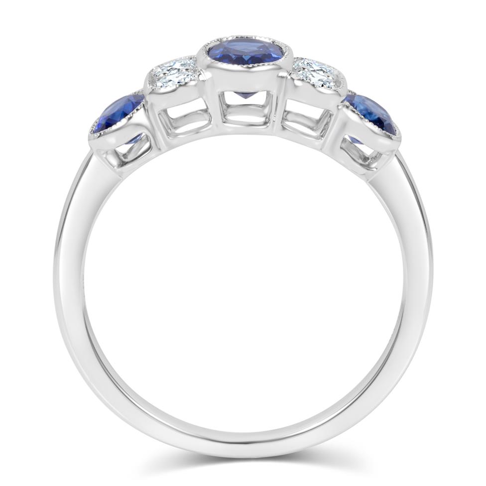 18ct White Gold Milgrain Detail Oval Sapphire and Diamond Ring Thumbnail Image 3