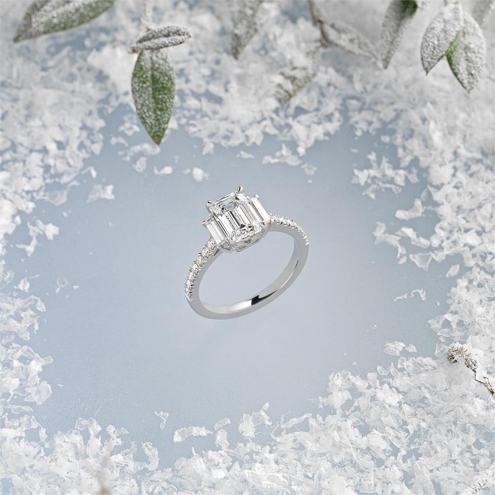 Platinum Emerald Cut Diamond Three Stone Engagement Ring 2.31ct Thumbnail Image 1