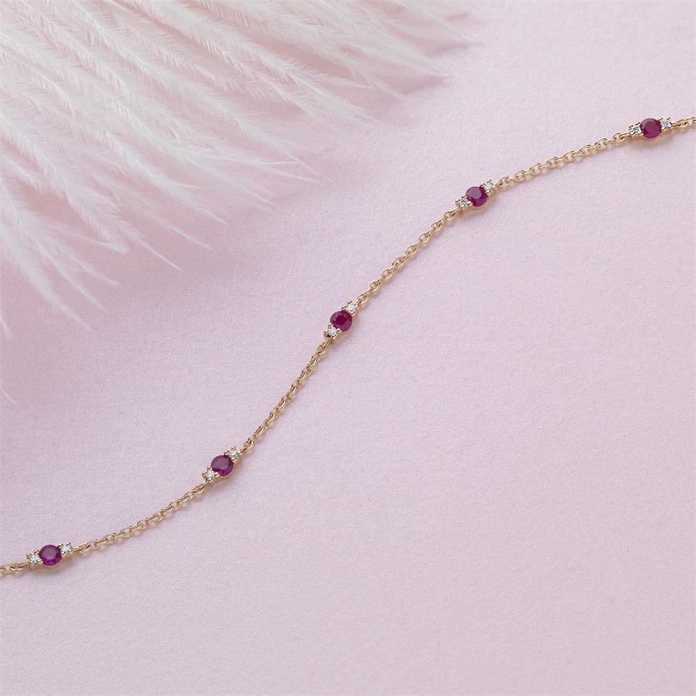 18ct Yellow Gold Ruby and Diamond Station Bracelet Thumbnail Image 2