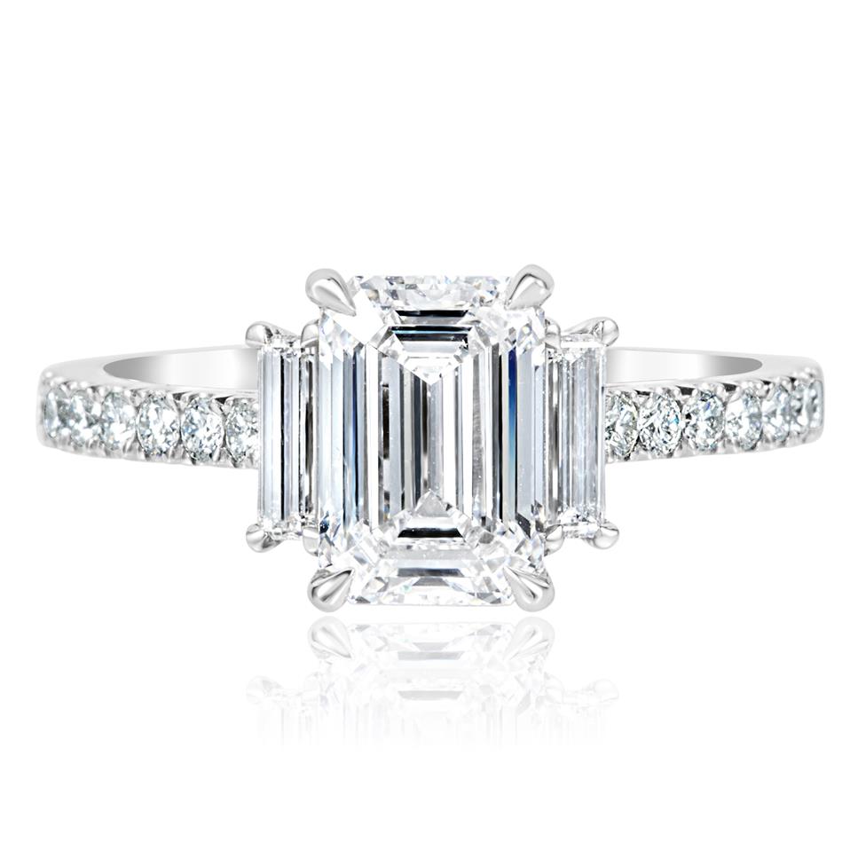 Platinum Emerald Cut Diamond Three Stone Engagement Ring 2.31ct Thumbnail Image 2