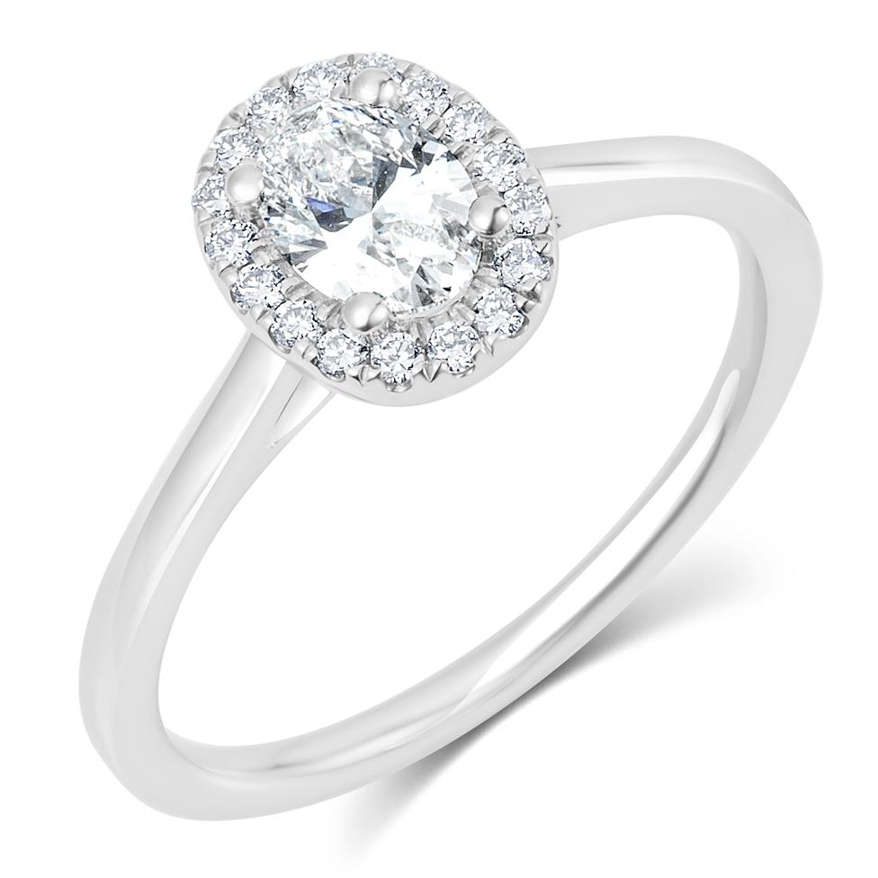Platinum Oval Diamond Halo Engagement Ring 0.65ct Thumbnail Image 0