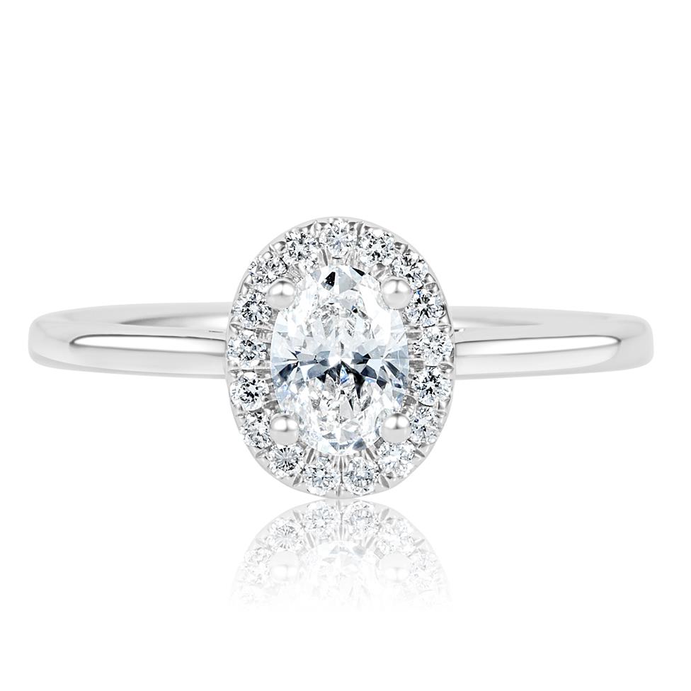 Platinum Oval Diamond Halo Engagement Ring 0.65ct Thumbnail Image 1