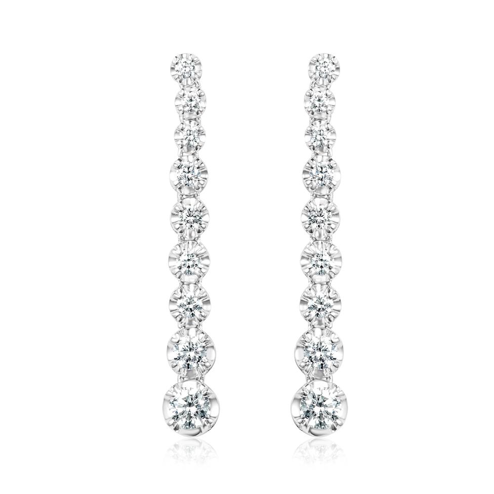 18ct White Gold Illusion Detail Diamond Drop Earrings 30mm Thumbnail Image 0