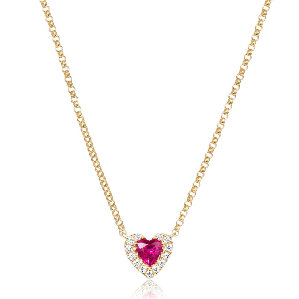 18ct Yellow Gold Heart Shape Ruby and Diamond Necklace Thumbnail Image 0