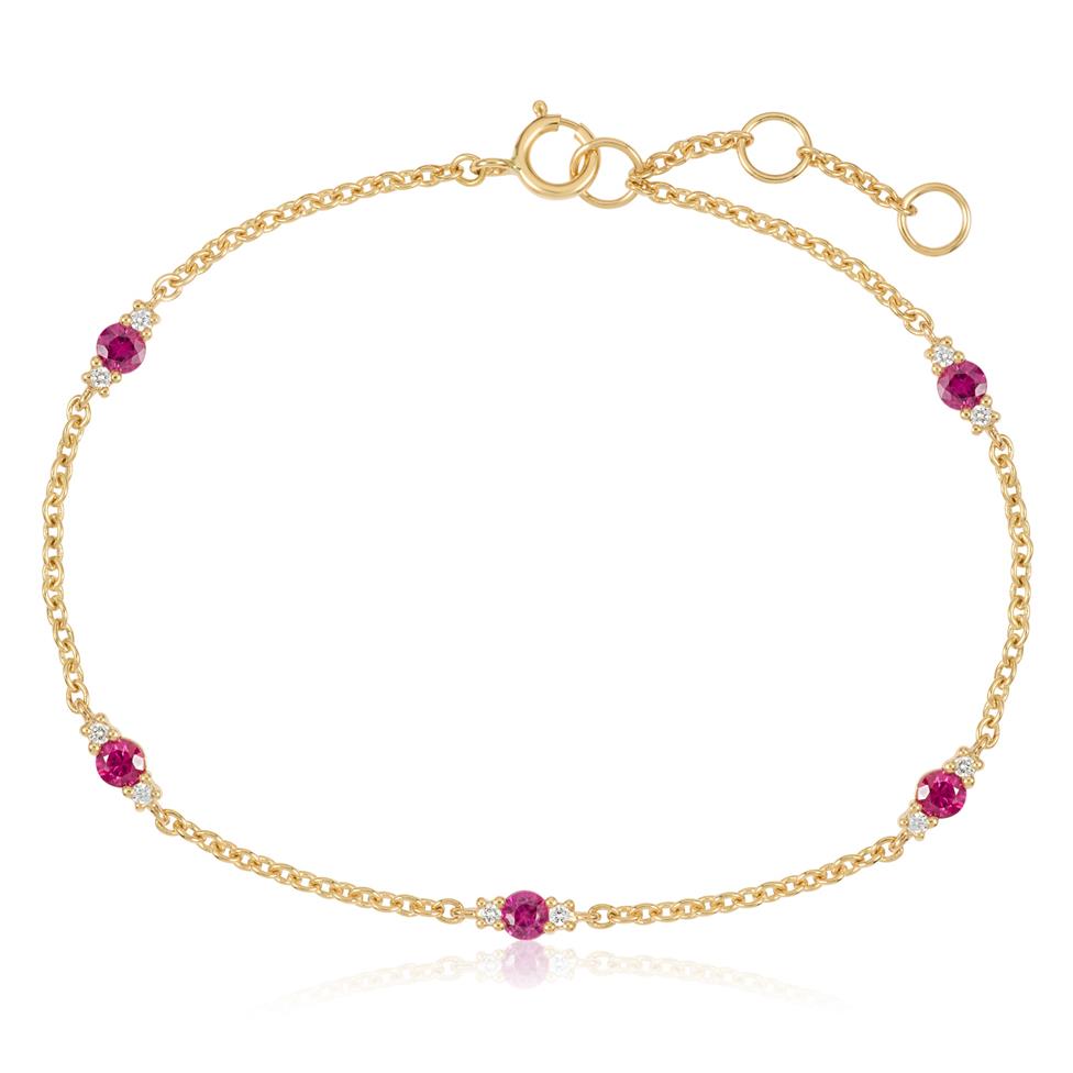 18ct Yellow Gold Ruby and Diamond Station Bracelet Thumbnail Image 0