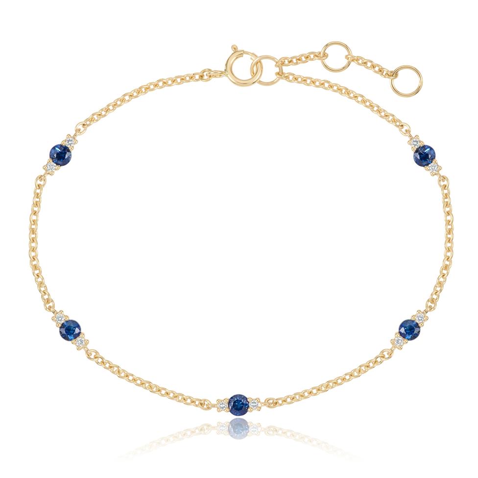18ct Yellow Gold Sapphire and Diamond Station Bracelet Thumbnail Image 0