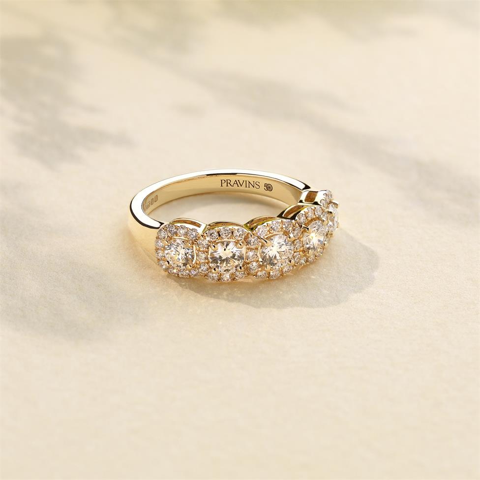 18ct Yellow Gold Five Stone Halo Detail Diamond Dress Ring 1.20ct Thumbnail Image 5