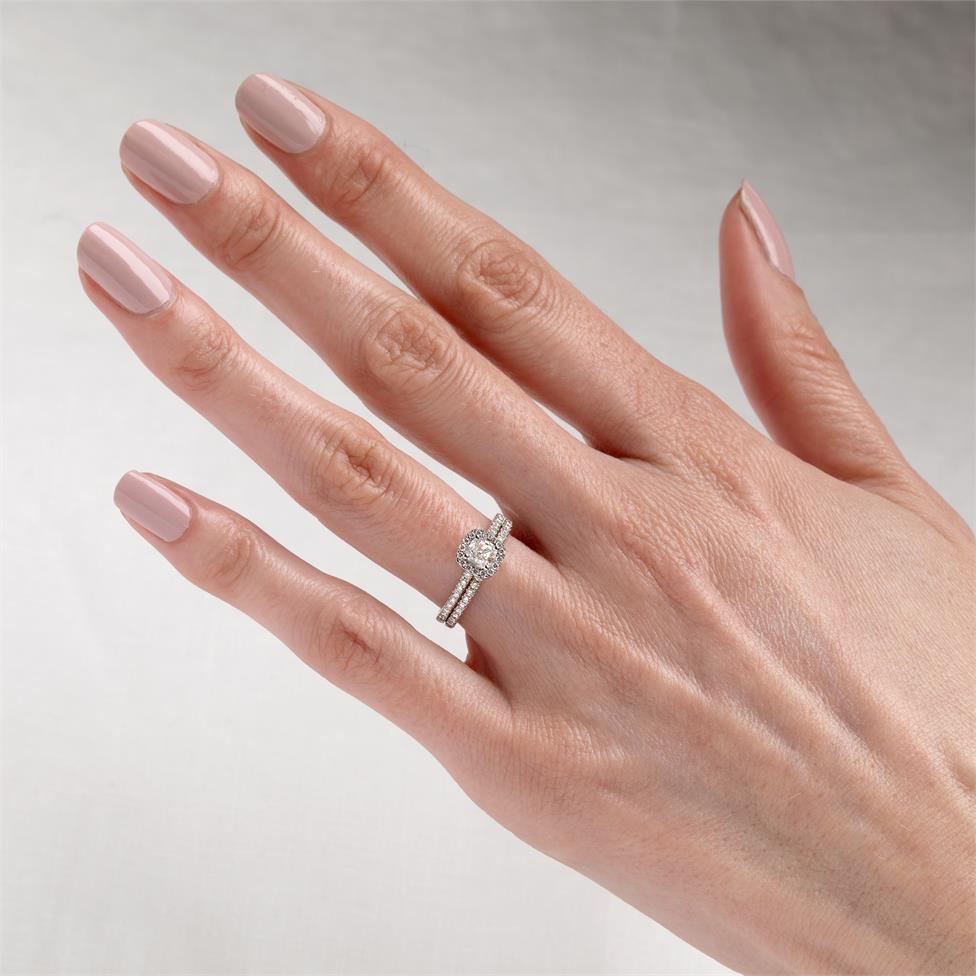 Platinum Cushion Cut Diamond Halo Engagement Ring 0.85ct Thumbnail Image 1