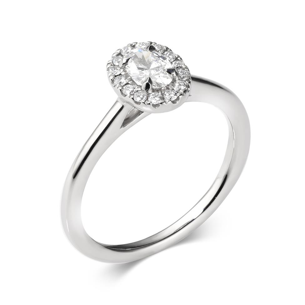 Platinum Oval Diamond Halo Engagement Ring 0.45ct Thumbnail Image 0