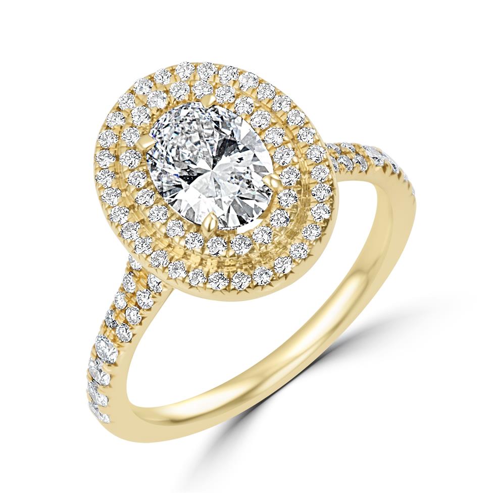 18ct Yellow Gold Oval Diamond Double Halo Engagement Ring 1.50ct Thumbnail Image 0
