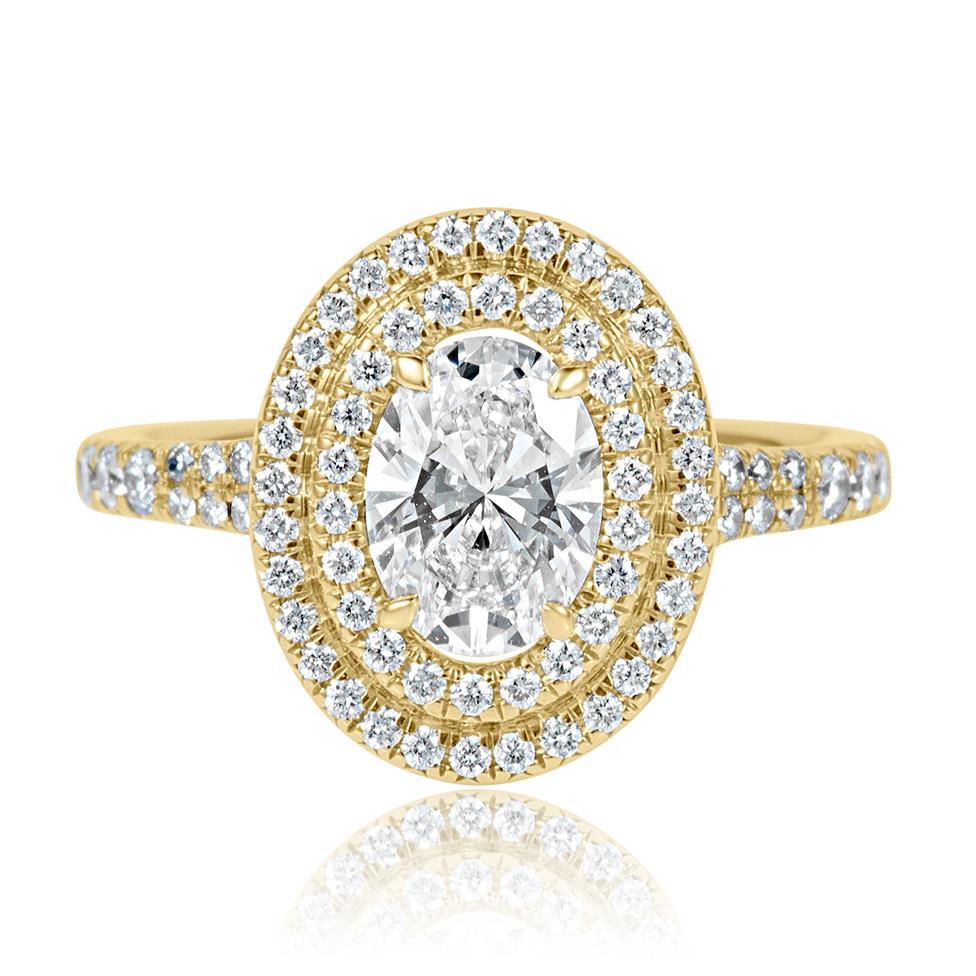18ct Yellow Gold Oval Diamond Double Halo Engagement Ring 1.50ct Thumbnail Image 1