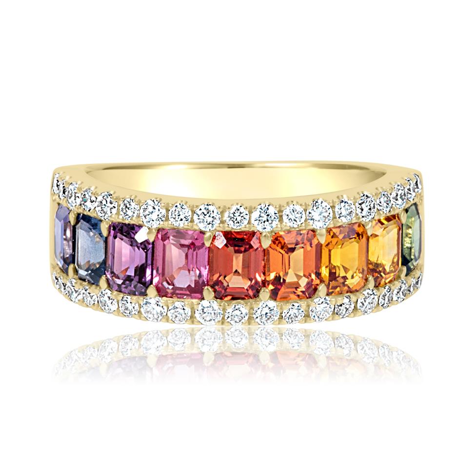 Samba 18ct Yellow Gold Rainbow Sapphire and Diamond Dress Ring Thumbnail Image 4