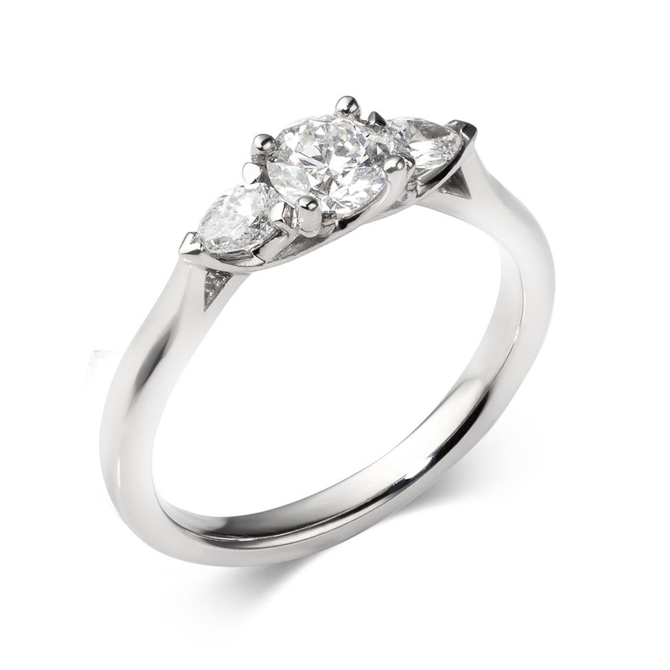 Platinum Round and Pear Shape Diamond Three Stone Engagement Ring 0.76ct Thumbnail Image 0