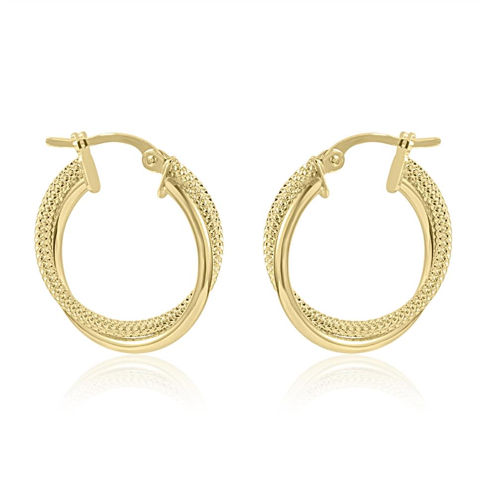 18ct Yellow Gold Crossover Hoop Earrings 18mm Thumbnail Image 0
