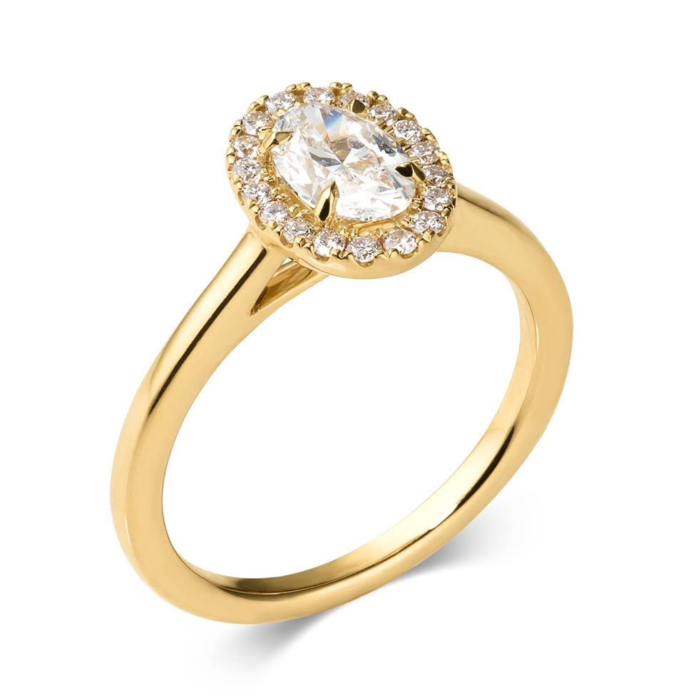 18ct Yellow Gold Oval Diamond Halo Engagement Ring 0.90ct Thumbnail Image 0